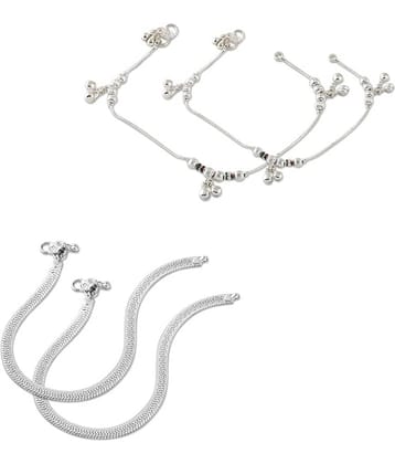 HEER COLLECTION - Silver Anklets ( Pack of 2 )