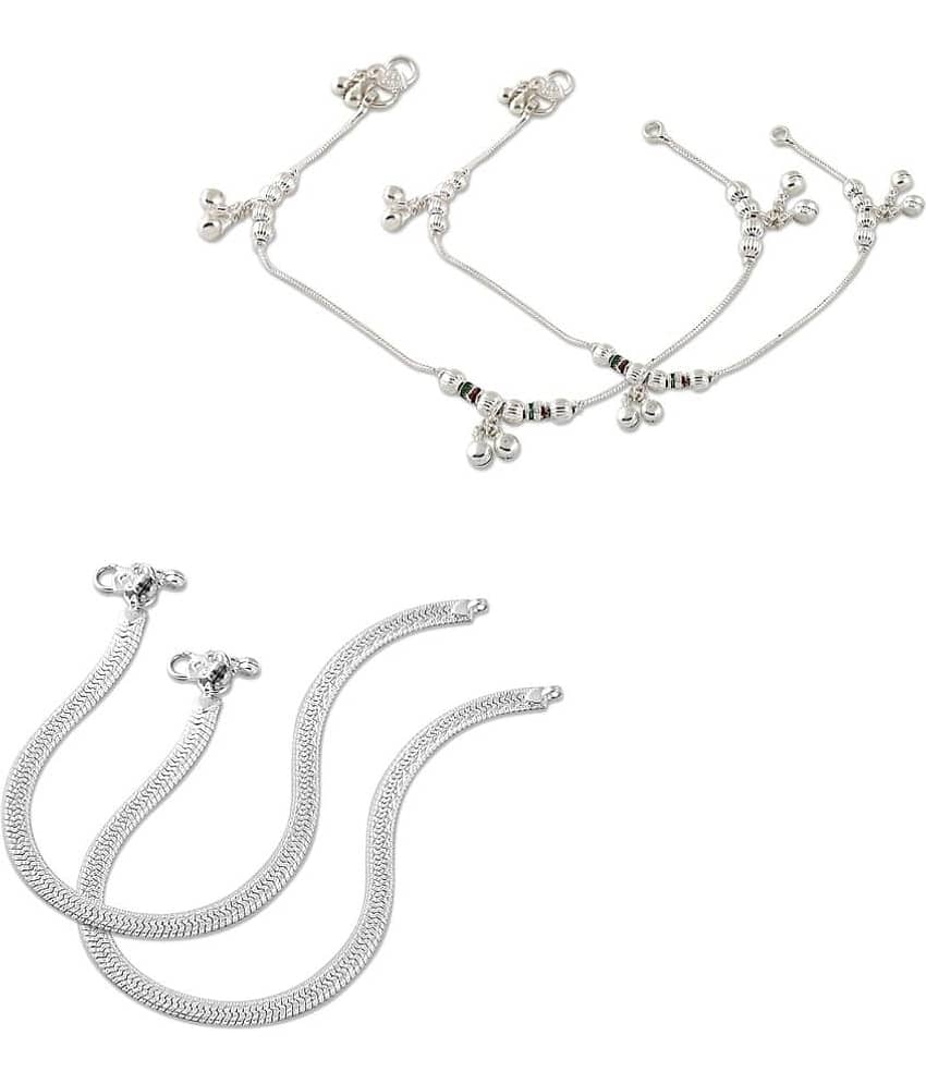 HEER COLLECTION - Silver Anklets ( Pack of 2 )