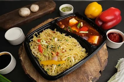 Chilli Paneer Gravy With Veg Hakka Noodles / Veg Fried Rice