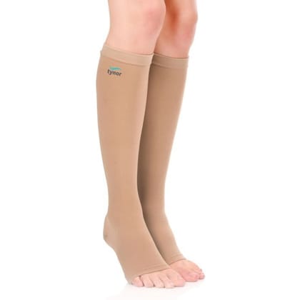 Tynor I67 Medical Compression Stocking Knee High Class 2 (Pair)-Beige / Small