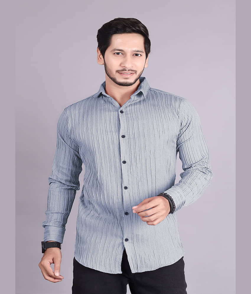 Generic Cotton Blend Slim Fit Popcorn Textured Full Sleeves Men's Casual Shirt - Grey ( Pack of 1 )