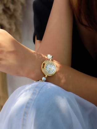 Romola Pearls Green  Wrist Watch-Green