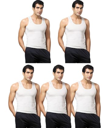 VIP Pack of 5 Cotton Basic Vest For Men ( White )