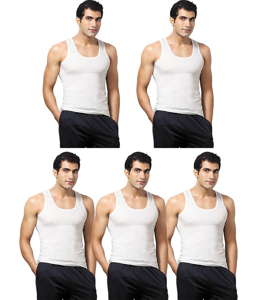 VIP Pack of 5 Cotton Basic Vest For Men ( White )