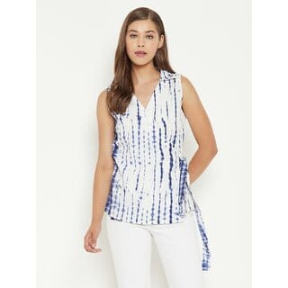 PURYS Women White Tie-Dye Wrap Top