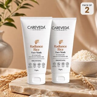 (Set of 2) CareVeda Radiance Rice Face Wash with Vitamin E  Vitamin B5, Brightening  Hydrating Daily Cleanser, 75g