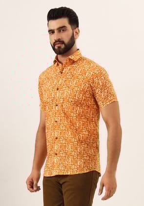 Orange Paisley Print Pure Cotton Regular Fit Casual Shirt-38