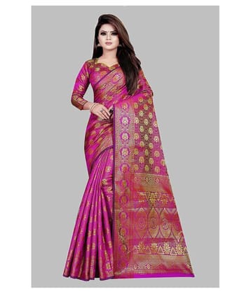 Gazal Fashions - Pink Silk Saree With Blouse Piece (Pack of 1)