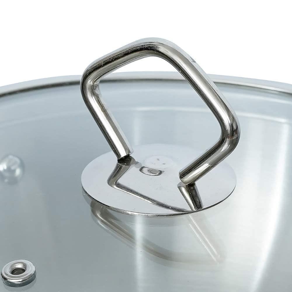 Femora Stainless Steel Tri-ply Deep Frying Kadhai Pan with Zero Non-Stick Coating with Glass Lid (Silver, 26 cm Capacity 3.2 L )