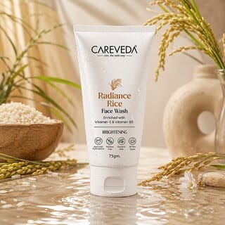 (Pack of 1) CareVeda Radiance Rice Face Wash with Vitamin E  Vitamin B5, Brightening  Hydrating Daily Cleanser, 75g