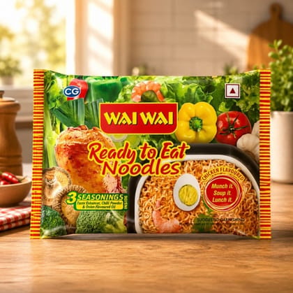 Chicken Flavoured Ready To Eat Noodles, 70 gm - Wai Wai Chicken Flavoured Ready To Eat Noodles 70 gm
