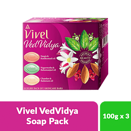 Vivel Ved Vidya Luxury Soap Bars - For Soft, Even-Toned, Clear, Radiant & Glowing Skin, 100 g (Pack of 3)