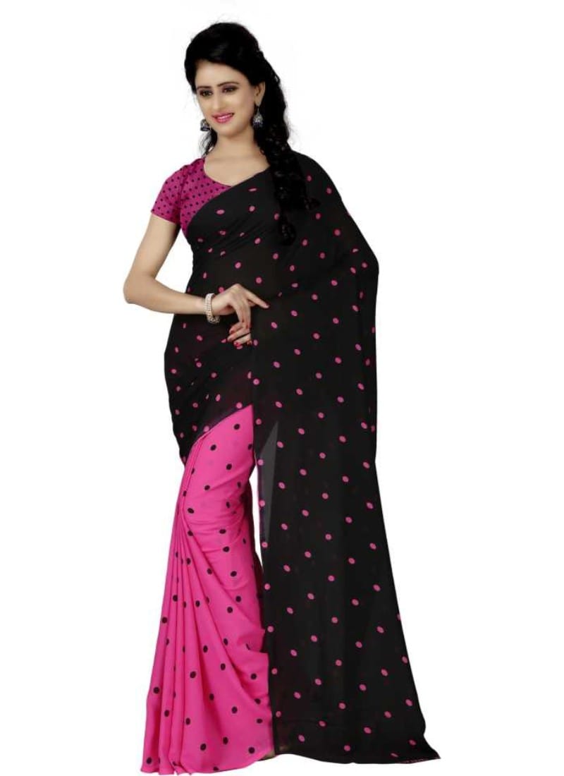 Printed Faux Georgette Pink Color Saree