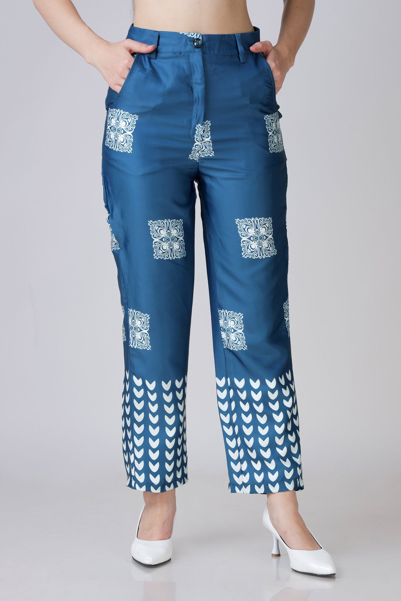 Royal Placement Floral Women's Straight Fit Trouser-XXS / Astronaut Blue / BT0042-DPLZ00367-2 MTR-FAB32000320 -2 MTR-NIL-NIL-THB02-FS03-ZPH001-BT0057-1-NIL-NIL-NIL