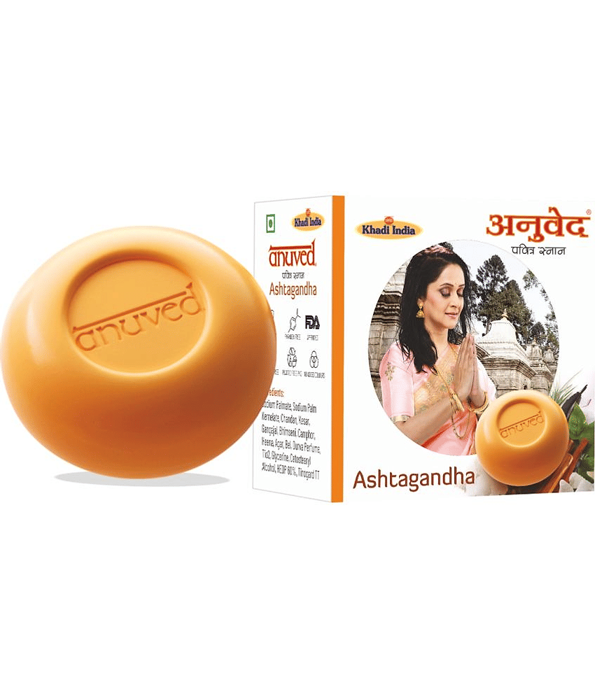 Anuved Herbal Ashtagandha Soap for Revitalizing Your Skin & senses. Bathing Bar (Each 125) g Pack of 6