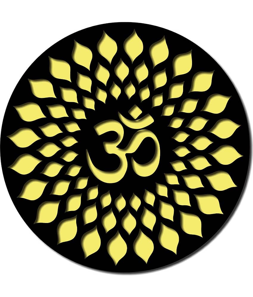 Asmi Collection Black and Golden Acrylic 3D OM Wall Sticker ( 30 x 30 cms )