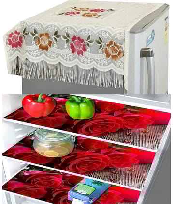 Crosmo Polyester Floral Printed Fridge Mat & Cover ( 99 53 ) Pack of 4 - Multicolor
