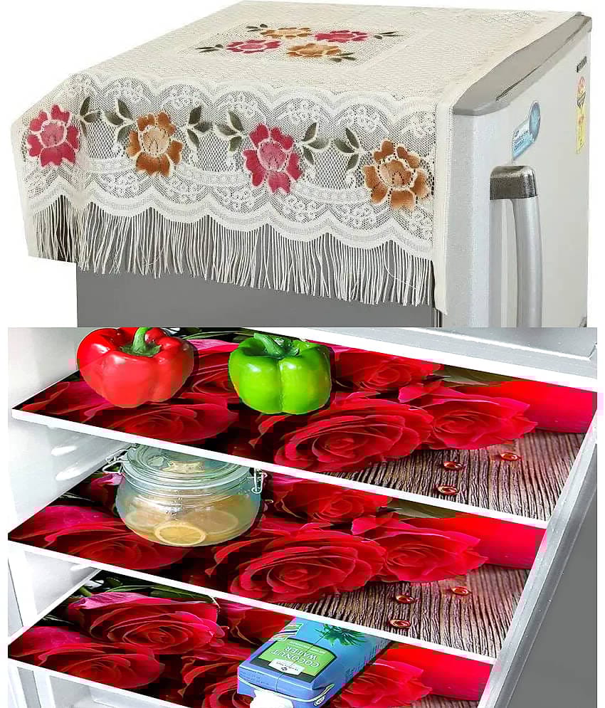 Crosmo Polyester Floral Printed Fridge Mat & Cover ( 99 53 ) Pack of 4 - Multicolor
