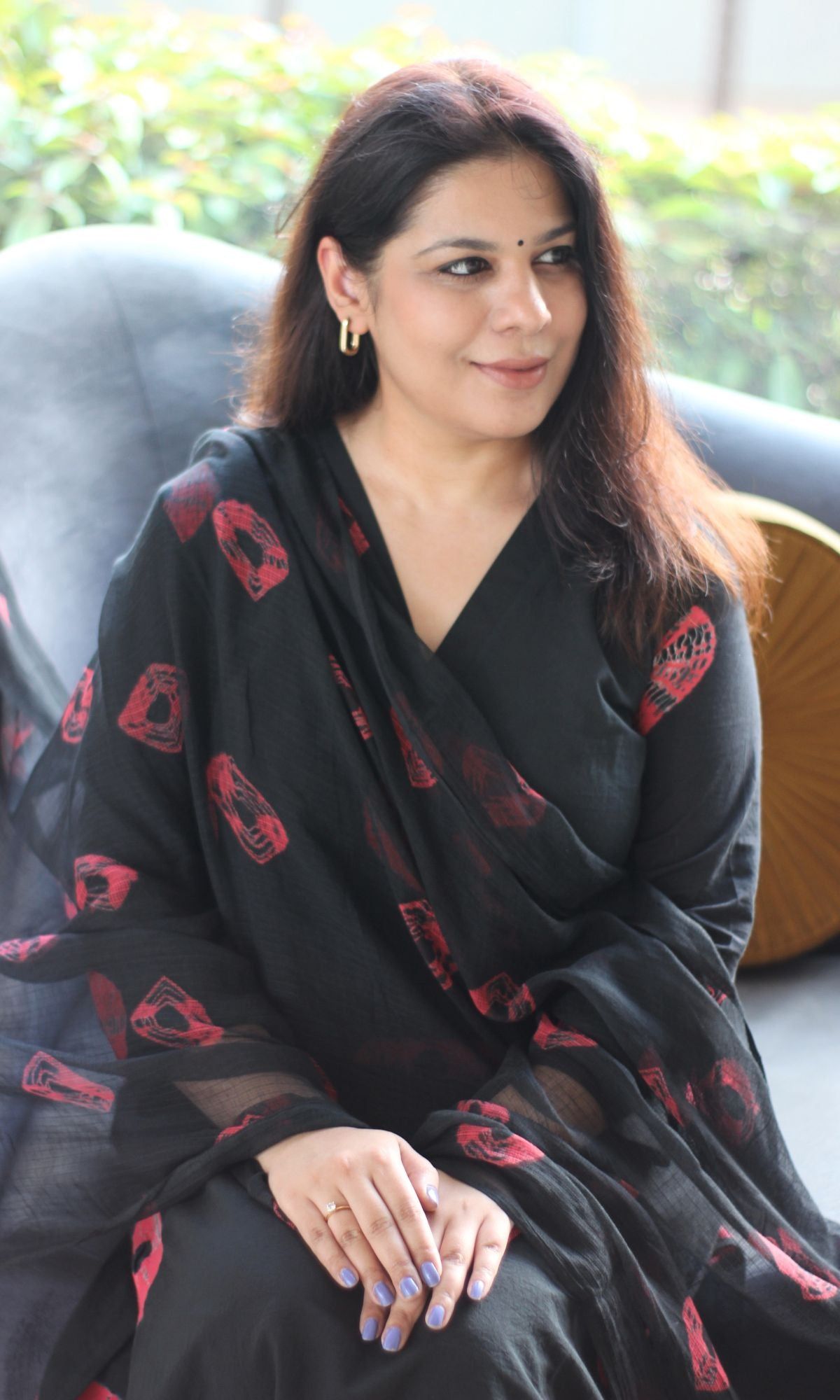 Cotton Black Shibori Suit Set with Kota Doria Dupatta-XXS