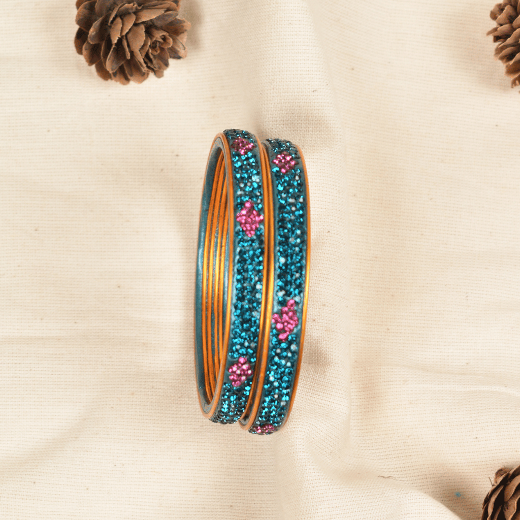 Pair of lac bangles in blue and pink stones-2-2