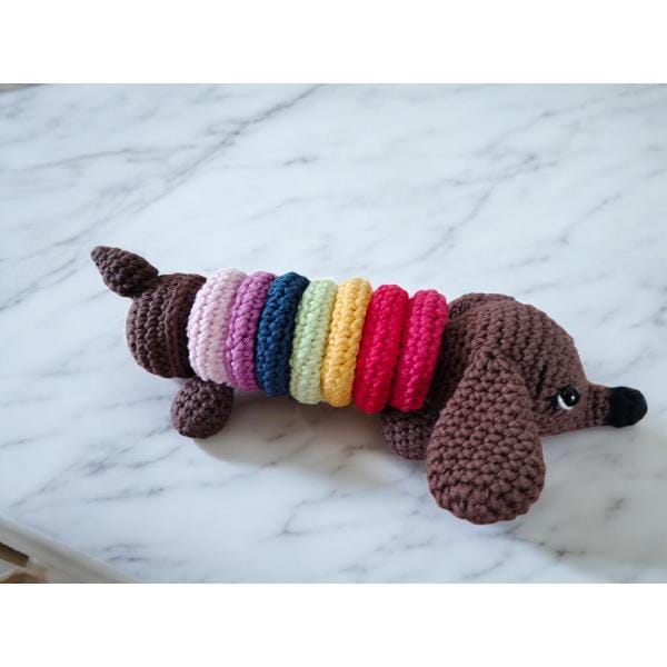 Rainbow dog crochet stackable toy