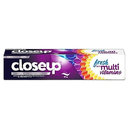 Closeup Complete Fresh Protection Gel Toothpaste - With Multi Vitamin Formula, Gives 12 Oral Care Benefits, 80 g