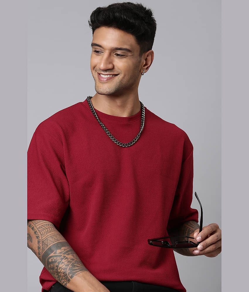 LEWEL Polyester Oversized Fit Solid 3/4th Sleeves Men's Round T-Shirt - Red ( Pack of 1 )