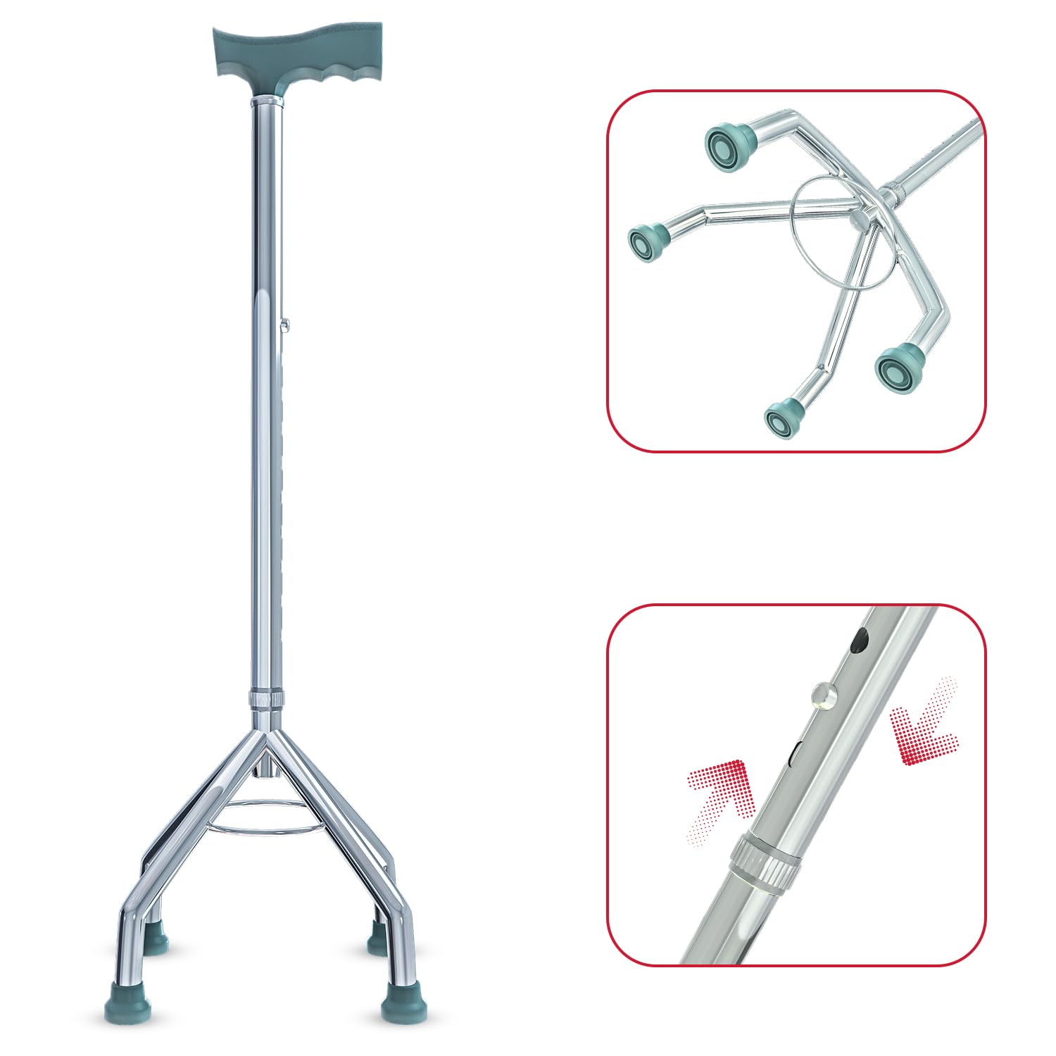 Four Leg Adjustable Walking Aid | Lightweight Cane  Pack of 1  (ASSORTED