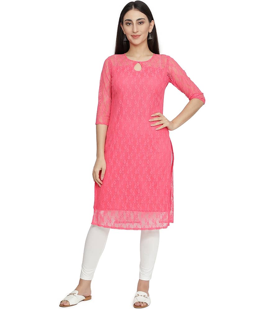 NUEVOSDAMAS - Pink Cotton Blend Women's Straight Kurti ( Pack of 1 )