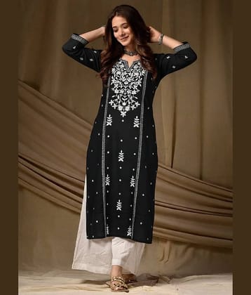 anushansa Women Viscose Rayon Embroidered Straight Kurti ( Black )