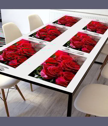 Crosmo PVC Floral Table Mats ( 45 cm x 30 cm ) Pack of 6 - Red
