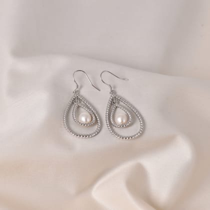 Silver Pearl Big Drop Earrings