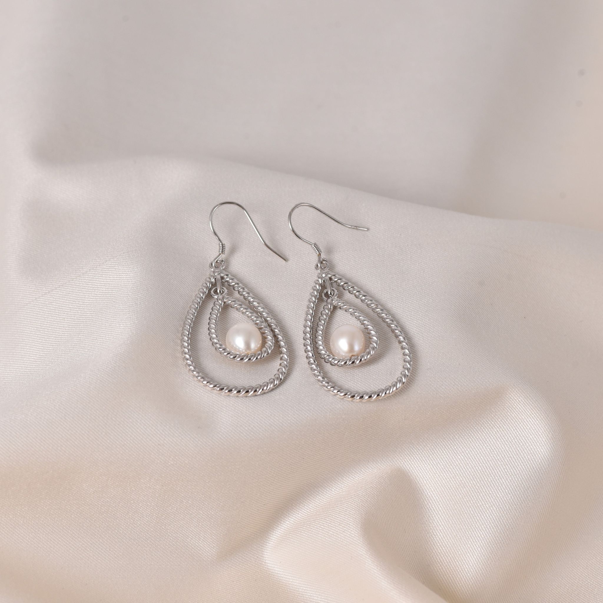 Silver Pearl Big Drop Earrings