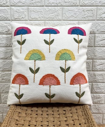 Indihomecraft Handicraft Cotton Cushion Cover - Hand Stitched Embroidery Decorative Art Boho Pillow Umbrella Shape Pillow Cover | Square Shape 18X18 Inches Cushion Cover, Set of 2