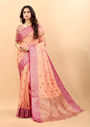 Yavira silk Women's Pink Handwoven Silk Blend Saree