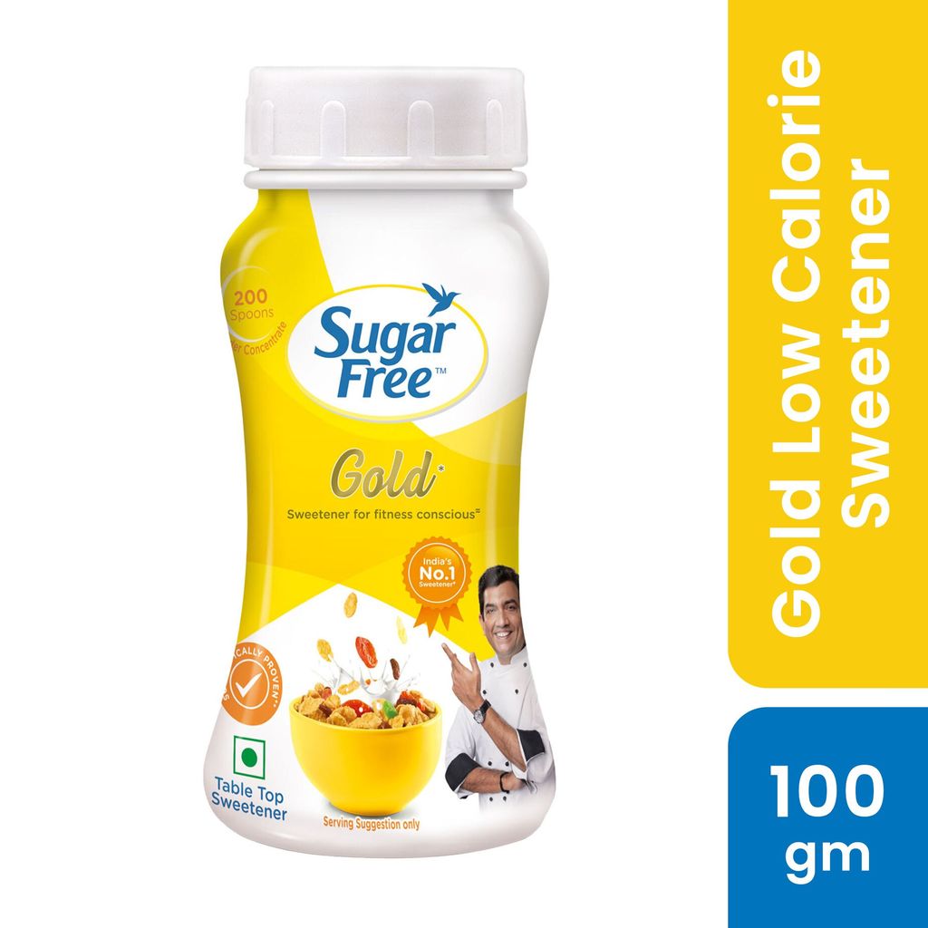 Sugar Free Gold, 100g, Jar| Equivalent to Sweetness from 2kg Sugar| India s No.1 Sweetner| Sweet like Sugar with Low Calories| Scientifically Proven & Tested