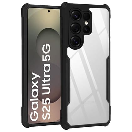 ShockProof Crystal Clear Back Cover Case for Samsung Galaxy S25 Ultra 5G | 360 Degree Protection | Protective Design | Transparent Back Cover for Samsung S25 Ultra (PC & TPU, Black Bumper)