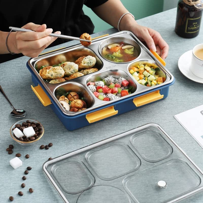 Lunch Box Stainless Steel 5 Compartment Insulated Tiffin(Pack of 1)(Multicolor)