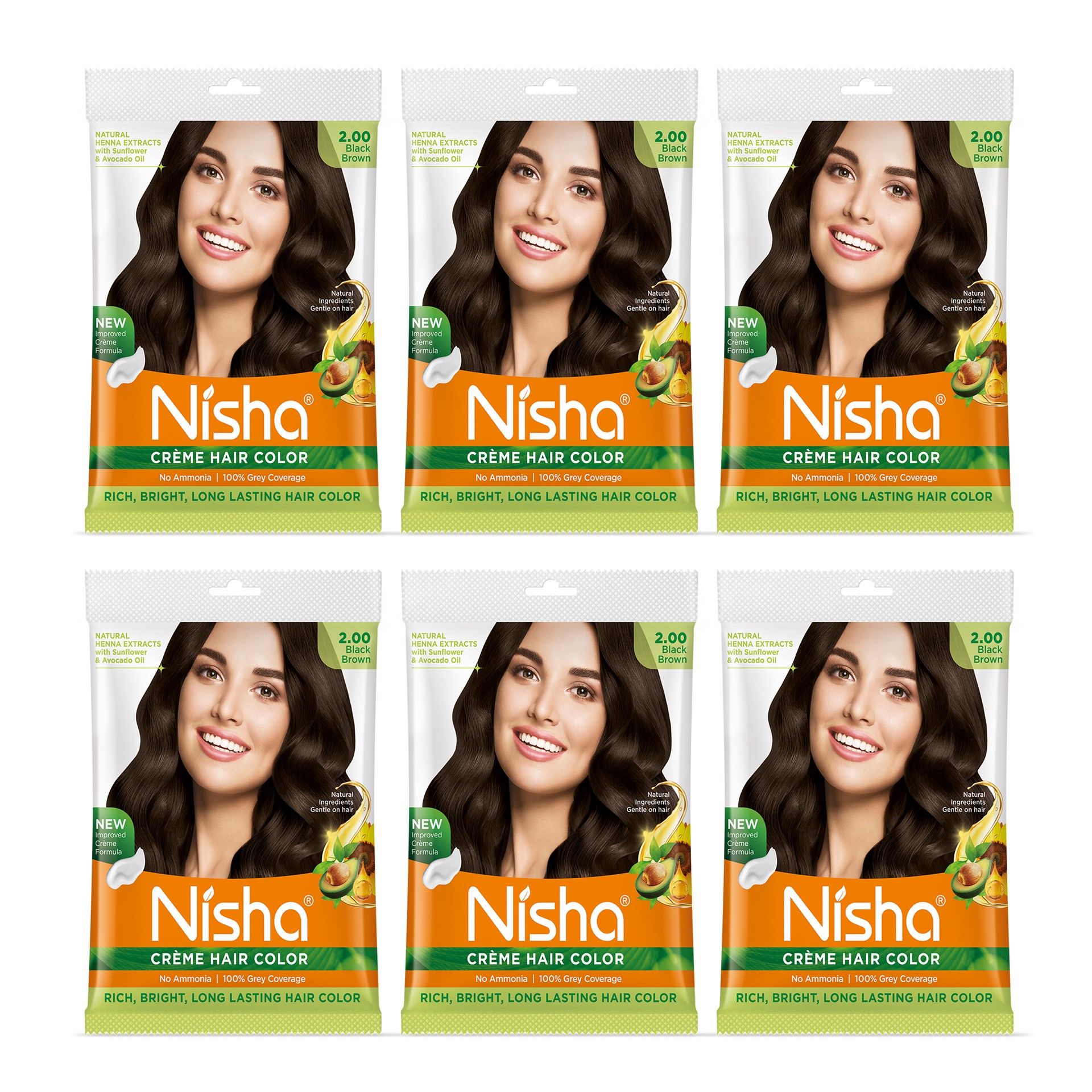 Nisha Creme Hair Color Black Brown 40g Pack of 6, Permanent Hair Colour for Women & Men, Long Lasting Hair Color