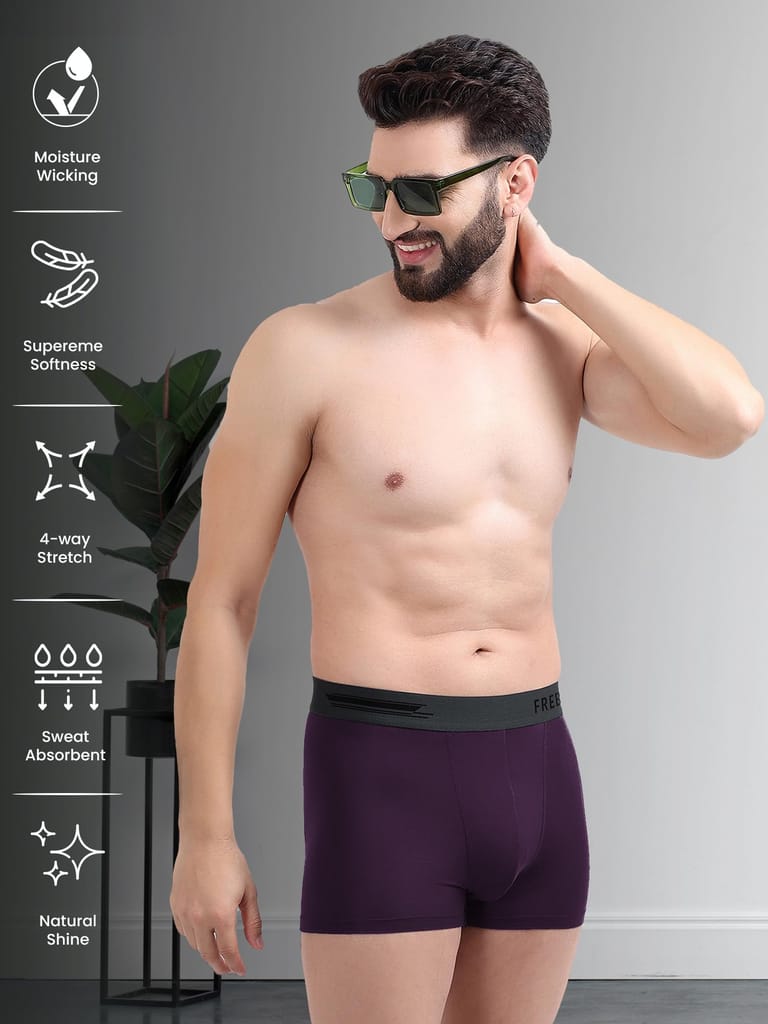FREECULTR Men's Underwear Anti Bacterial Micromodal Airsoft Trunk - Non Itch No Chaffing Sweat Proof - Pack of 1-Trippy Violet