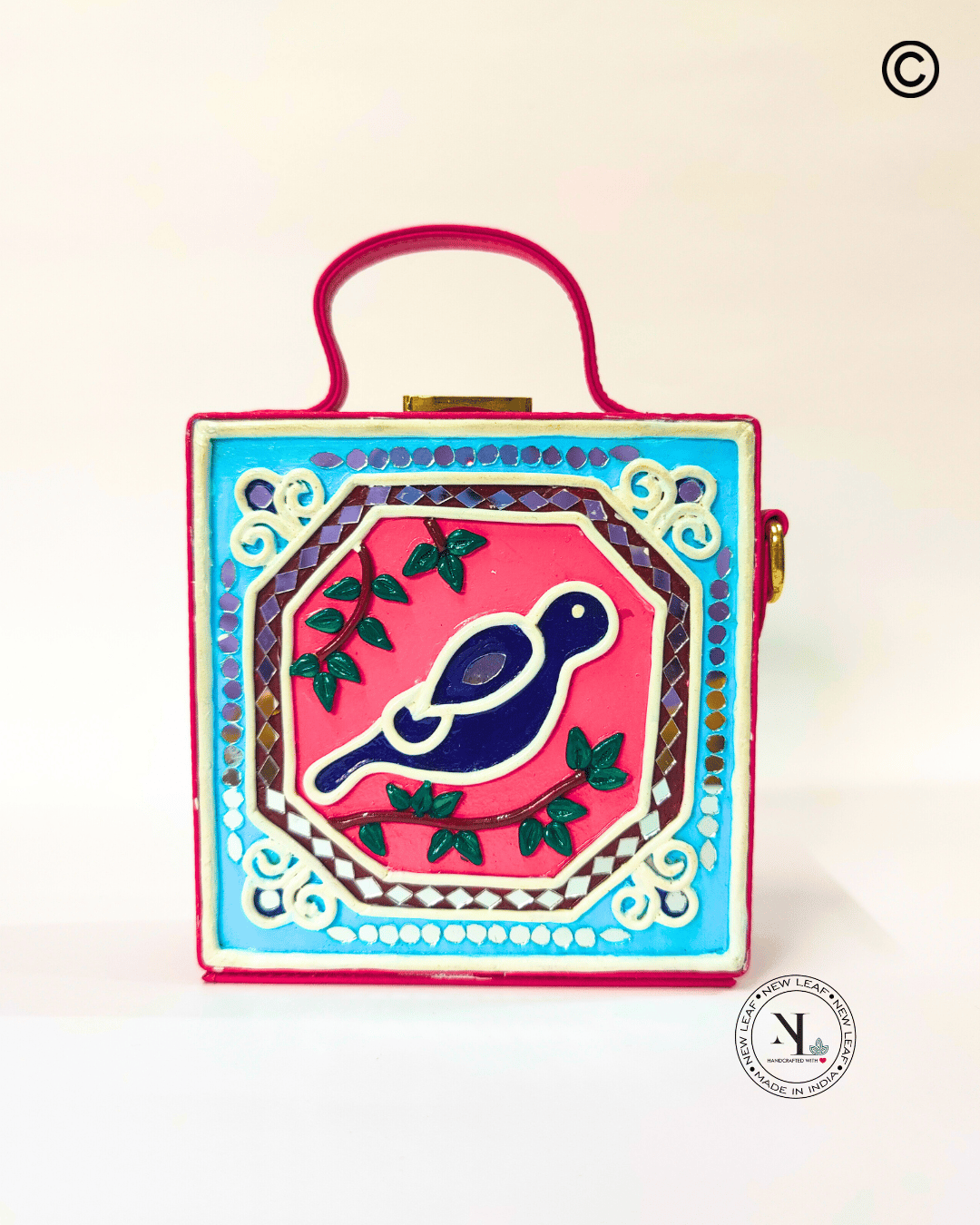 Mini Bird Lippan Art Handcrafted Square Box Bag
