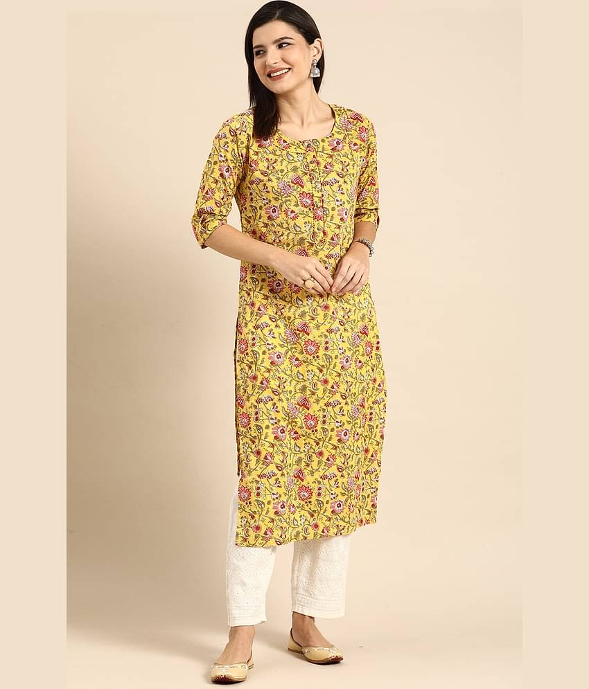 Rajnandini - Yellow 100% Cotton Women's Straight Kurti ( Pack of 1 )