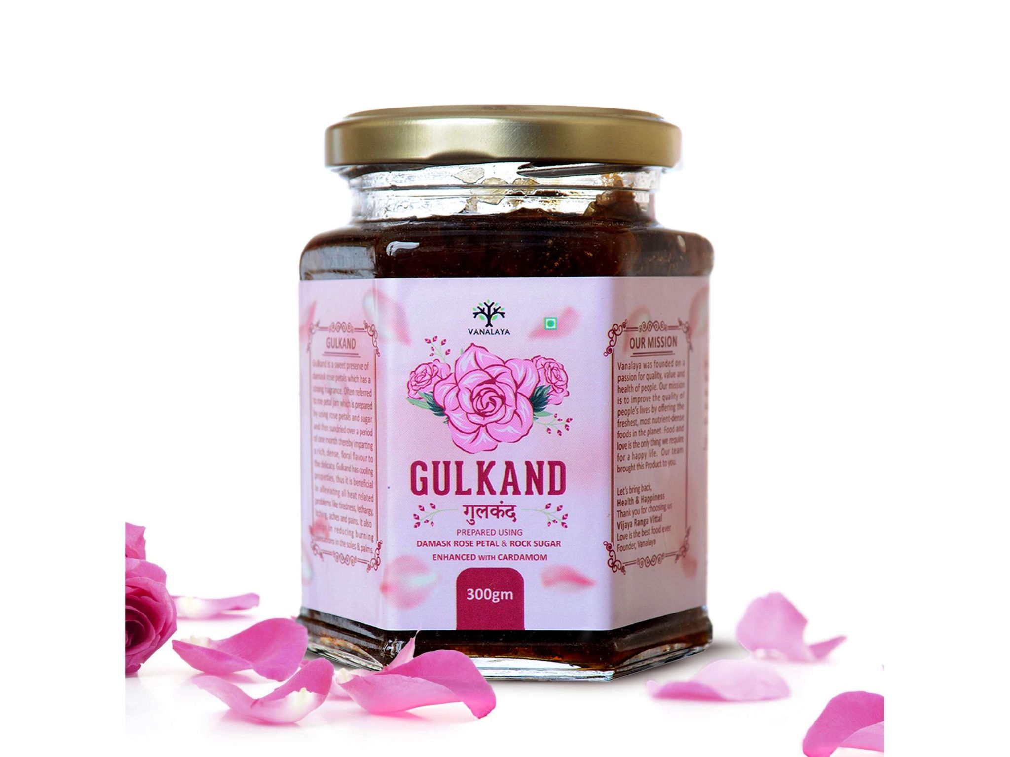 Natural Organic Gulkand Prepared Using Sun Cooked Damask Rose & Cardamon - 300 Gram
