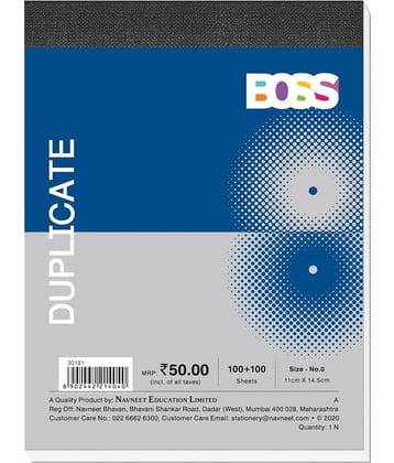 Navneet BOSS Duplicate Book No. 0 | 100 + 100 Sheets| 11 cm x 14.5 cm | Pack of 5