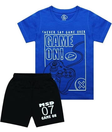 MIST N FOGG Pack of 1 Boys Cotton Blend T-Shirt & Shorts Set ( Blue )