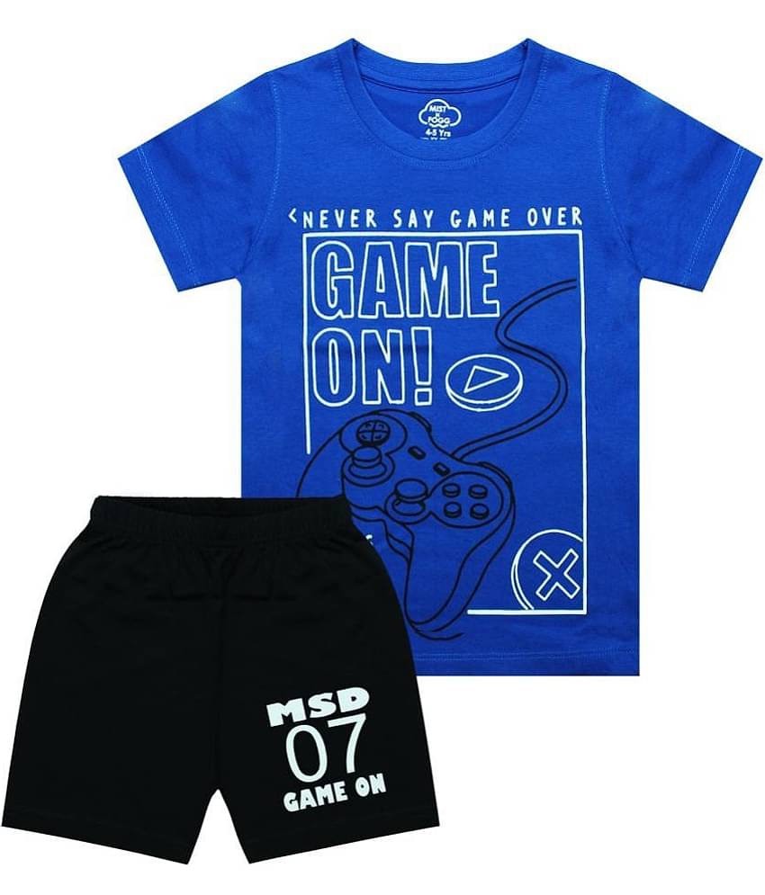 MIST N FOGG Pack of 1 Boys Cotton Blend T-Shirt & Shorts Set ( Blue )