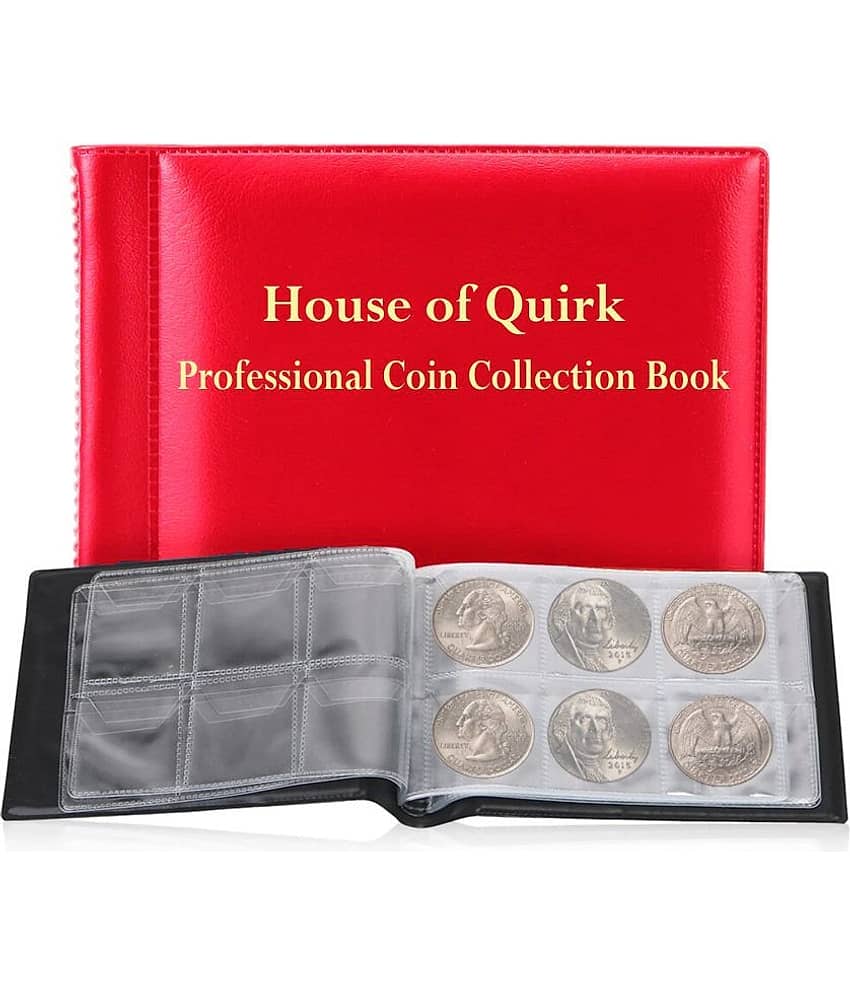 House of Quirk 60 Pockets Coin Holder Collection Coin Storage Album Book for Collectors, Money Penny Pocket (Mini Red)