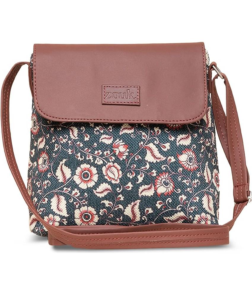 Zouk Sling Bag Jute Set of 1 ( Blue )