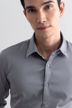 "Cool Elegance: Gray Full Sleeve Shirt in Popcorn Material by Glamastitch"-S