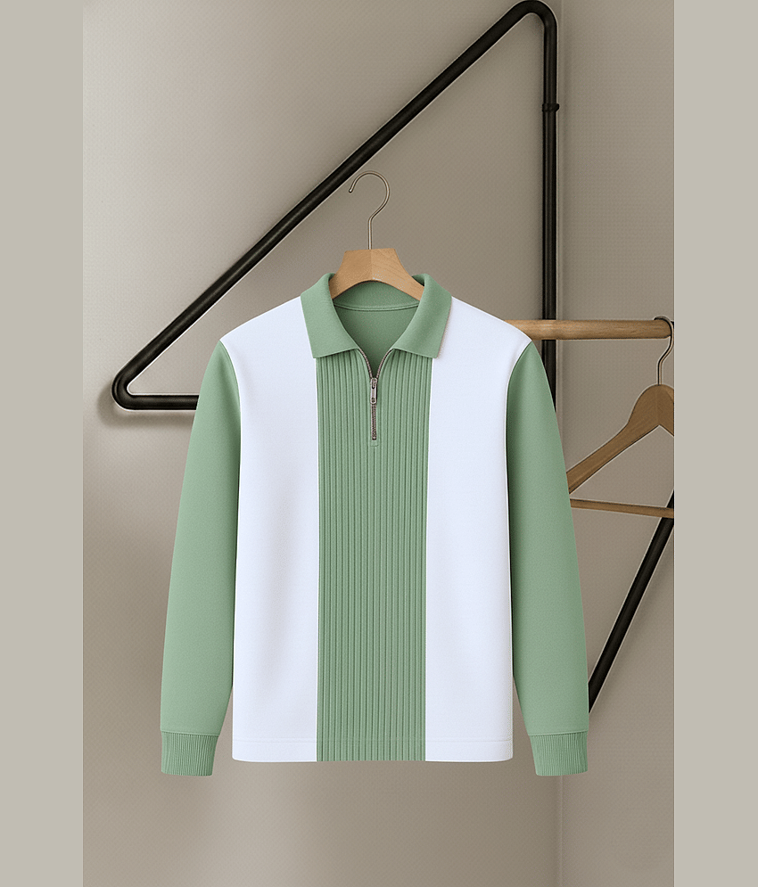 Try This Cotton Blend Polo Collar Men's Sweatshirt - Sea Green ( Pack of 1 )